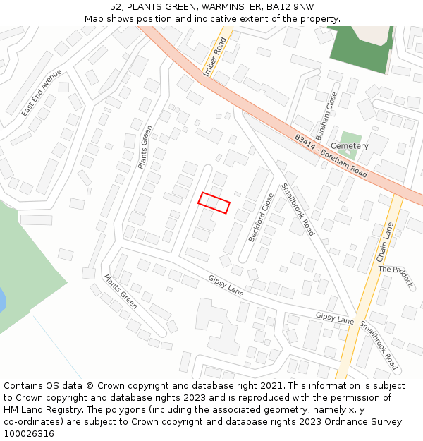 52, PLANTS GREEN, WARMINSTER, BA12 9NW: Location map and indicative extent of plot