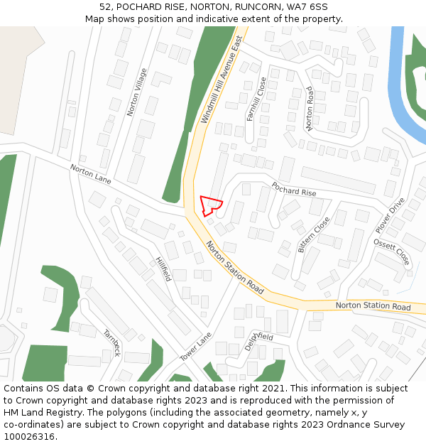 52, POCHARD RISE, NORTON, RUNCORN, WA7 6SS: Location map and indicative extent of plot