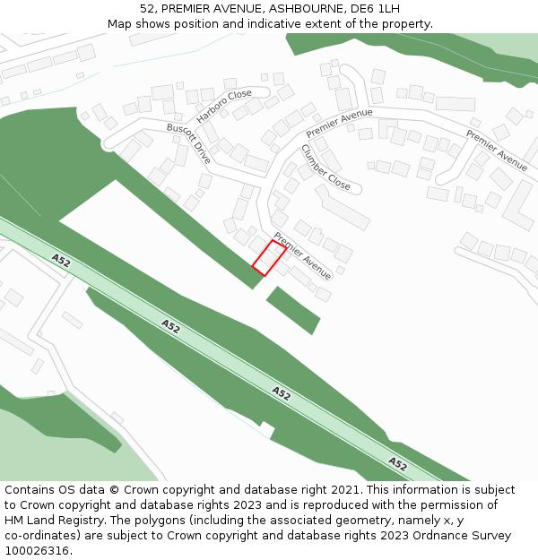 52, PREMIER AVENUE, ASHBOURNE, DE6 1LH: Location map and indicative extent of plot