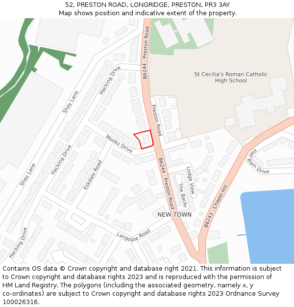 52, PRESTON ROAD, LONGRIDGE, PRESTON, PR3 3AY: Location map and indicative extent of plot