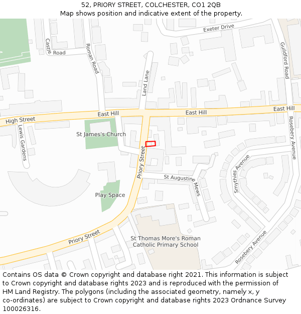 52, PRIORY STREET, COLCHESTER, CO1 2QB: Location map and indicative extent of plot