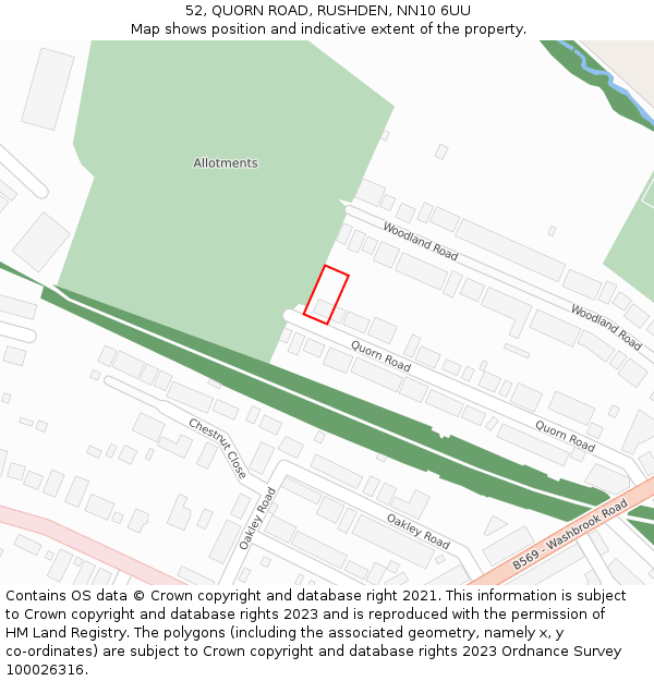52, QUORN ROAD, RUSHDEN, NN10 6UU: Location map and indicative extent of plot