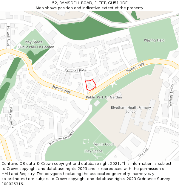 52, RAMSDELL ROAD, FLEET, GU51 1DE: Location map and indicative extent of plot