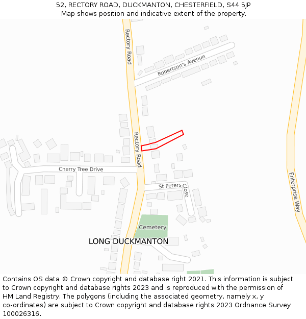 52, RECTORY ROAD, DUCKMANTON, CHESTERFIELD, S44 5JP: Location map and indicative extent of plot