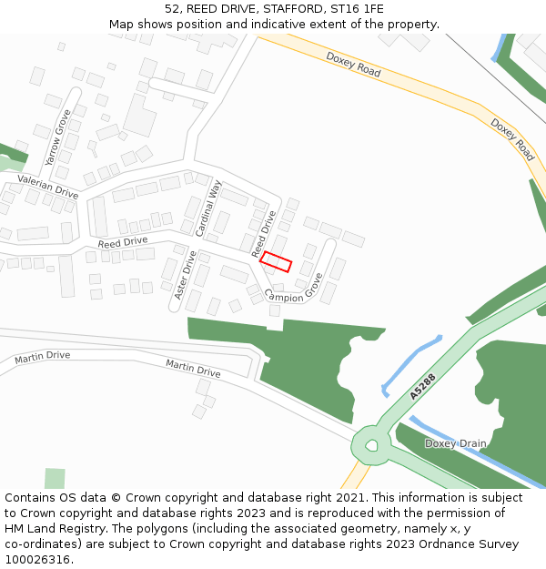 52, REED DRIVE, STAFFORD, ST16 1FE: Location map and indicative extent of plot