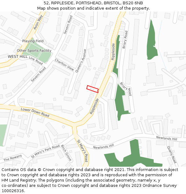 52, RIPPLESIDE, PORTISHEAD, BRISTOL, BS20 6NB: Location map and indicative extent of plot