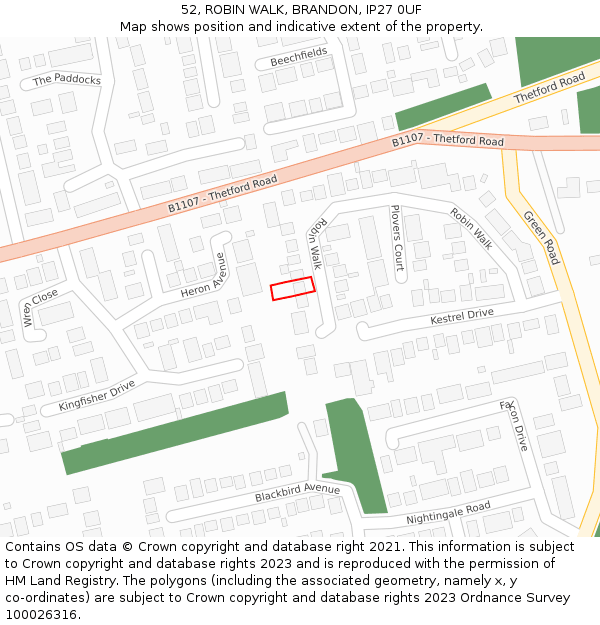 52, ROBIN WALK, BRANDON, IP27 0UF: Location map and indicative extent of plot