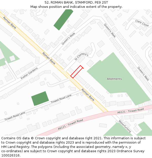 52, ROMAN BANK, STAMFORD, PE9 2ST: Location map and indicative extent of plot