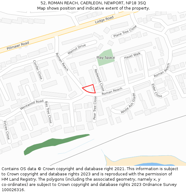 52, ROMAN REACH, CAERLEON, NEWPORT, NP18 3SQ: Location map and indicative extent of plot