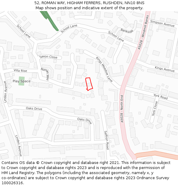 52, ROMAN WAY, HIGHAM FERRERS, RUSHDEN, NN10 8NS: Location map and indicative extent of plot