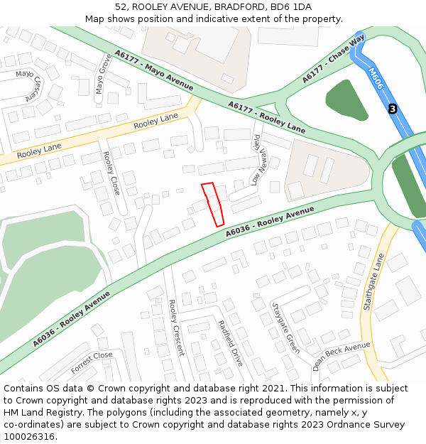 52, ROOLEY AVENUE, BRADFORD, BD6 1DA: Location map and indicative extent of plot