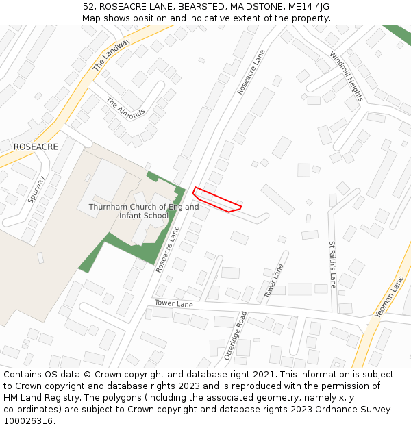 52, ROSEACRE LANE, BEARSTED, MAIDSTONE, ME14 4JG: Location map and indicative extent of plot