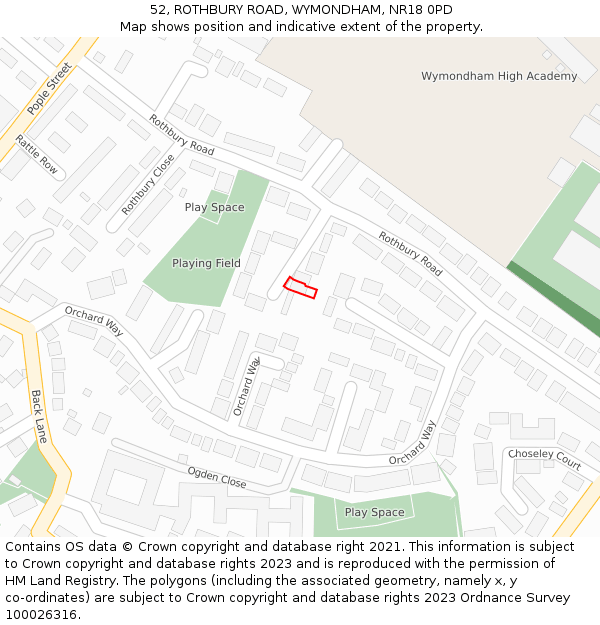 52, ROTHBURY ROAD, WYMONDHAM, NR18 0PD: Location map and indicative extent of plot