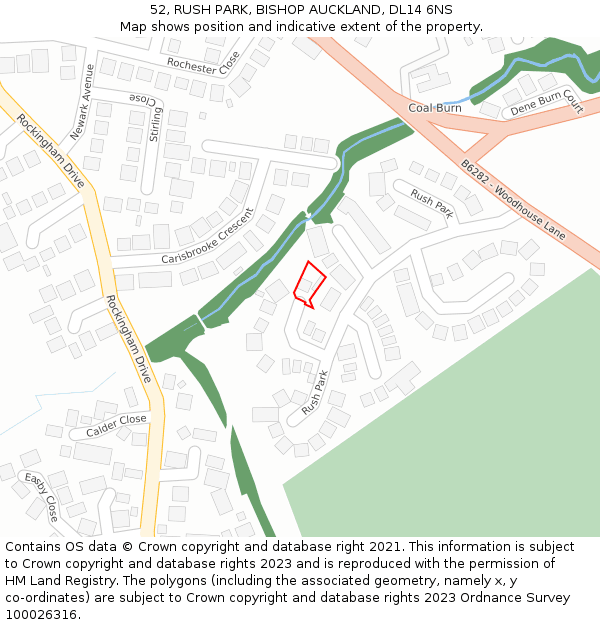 52, RUSH PARK, BISHOP AUCKLAND, DL14 6NS: Location map and indicative extent of plot