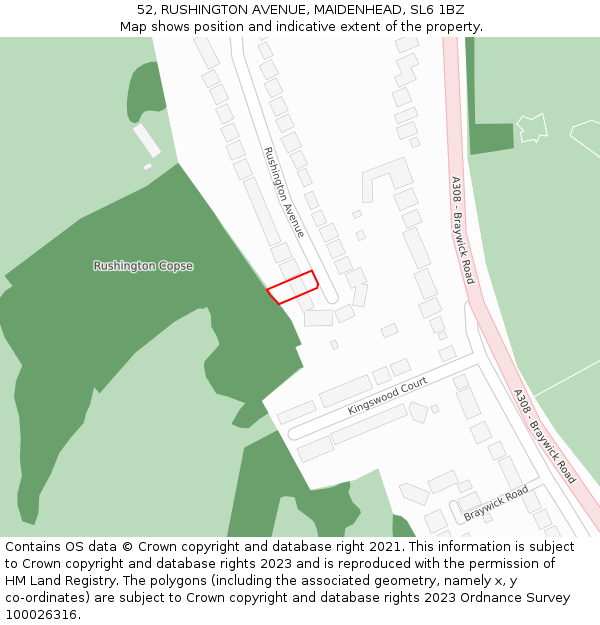 52, RUSHINGTON AVENUE, MAIDENHEAD, SL6 1BZ: Location map and indicative extent of plot