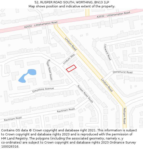 52, RUSPER ROAD SOUTH, WORTHING, BN13 1LP: Location map and indicative extent of plot