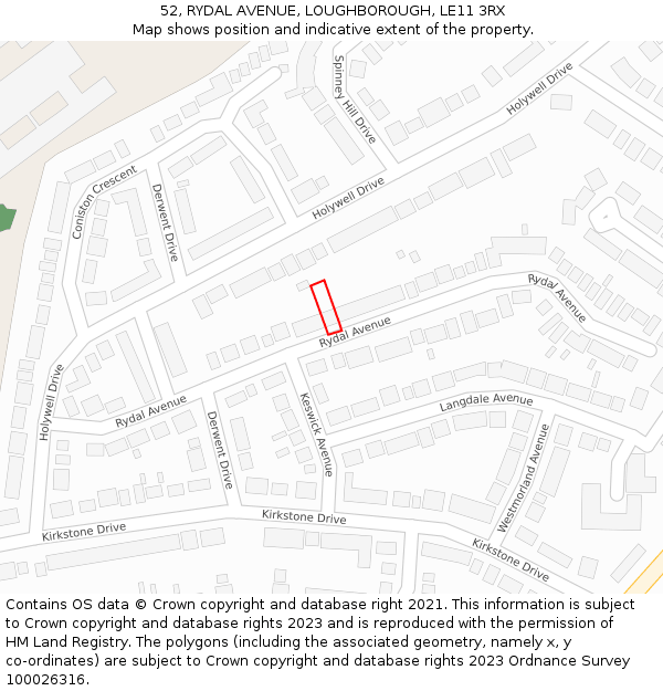 52, RYDAL AVENUE, LOUGHBOROUGH, LE11 3RX: Location map and indicative extent of plot