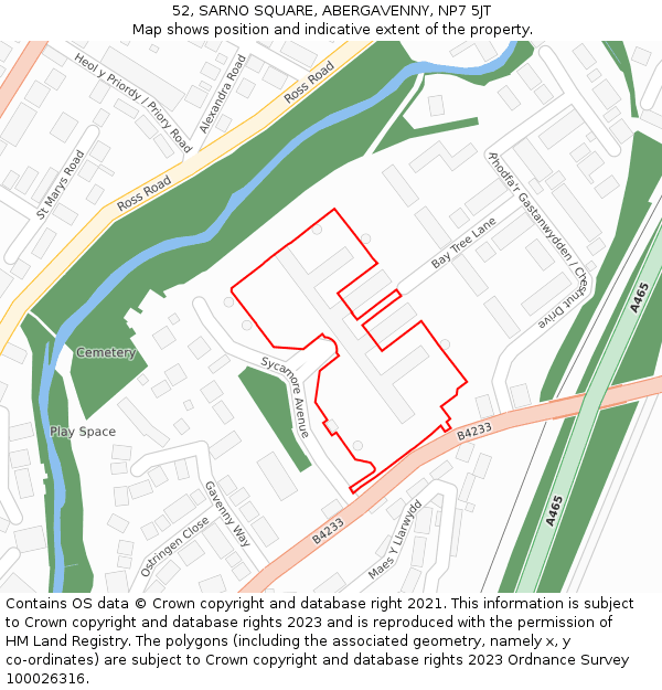 52, SARNO SQUARE, ABERGAVENNY, NP7 5JT: Location map and indicative extent of plot