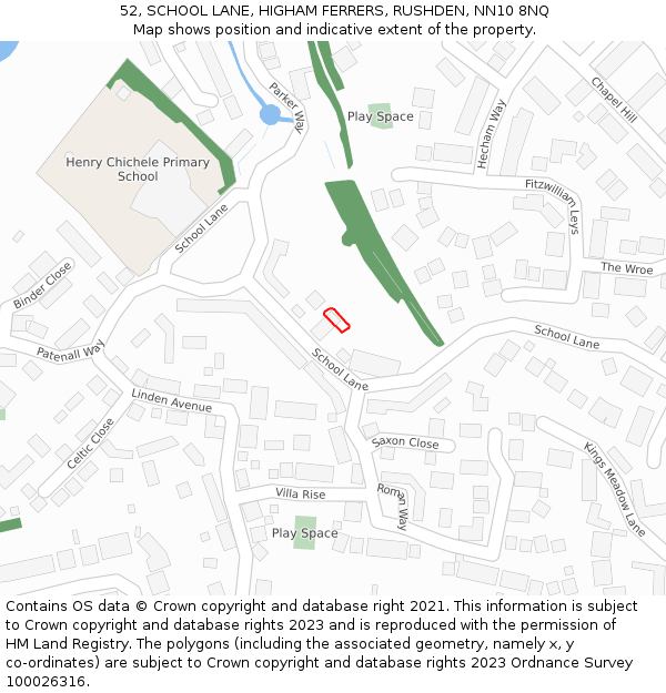 52, SCHOOL LANE, HIGHAM FERRERS, RUSHDEN, NN10 8NQ: Location map and indicative extent of plot