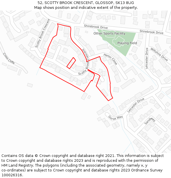52, SCOTTY BROOK CRESCENT, GLOSSOP, SK13 8UG: Location map and indicative extent of plot