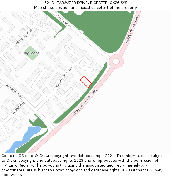 52, SHEARWATER DRIVE, BICESTER, OX26 6YS: Location map and indicative extent of plot