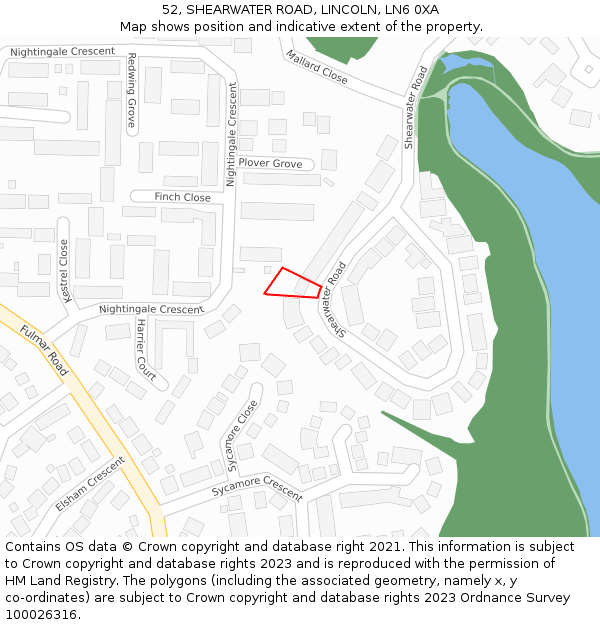 52, SHEARWATER ROAD, LINCOLN, LN6 0XA: Location map and indicative extent of plot