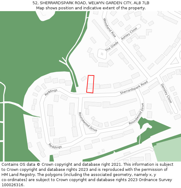 52, SHERRARDSPARK ROAD, WELWYN GARDEN CITY, AL8 7LB: Location map and indicative extent of plot