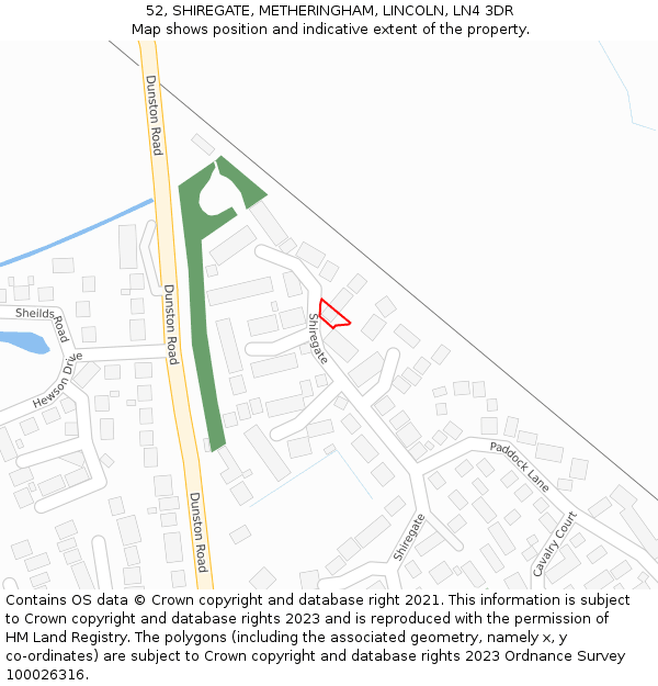 52, SHIREGATE, METHERINGHAM, LINCOLN, LN4 3DR: Location map and indicative extent of plot