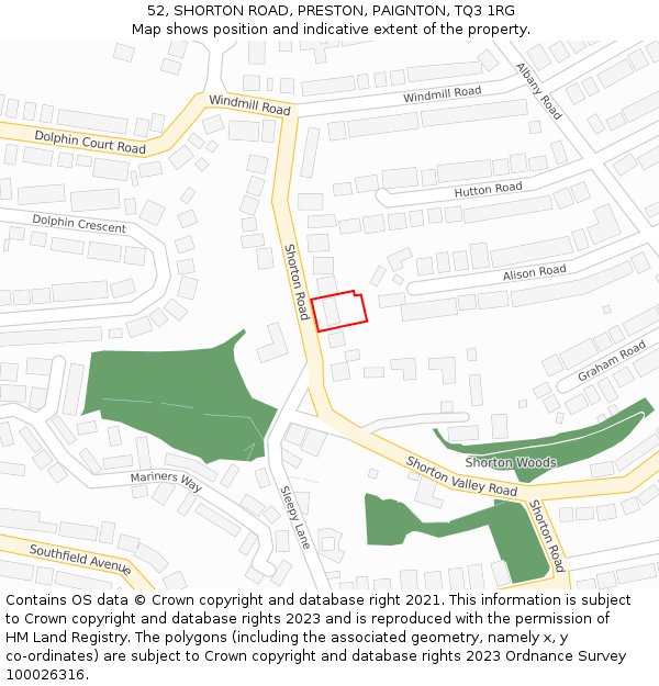 52, SHORTON ROAD, PRESTON, PAIGNTON, TQ3 1RG: Location map and indicative extent of plot