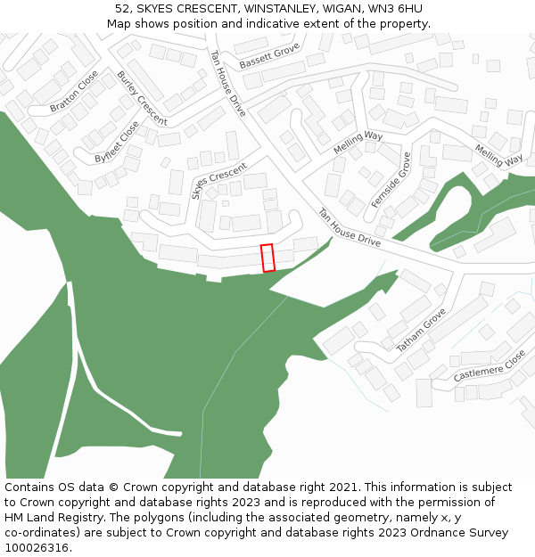 52, SKYES CRESCENT, WINSTANLEY, WIGAN, WN3 6HU: Location map and indicative extent of plot