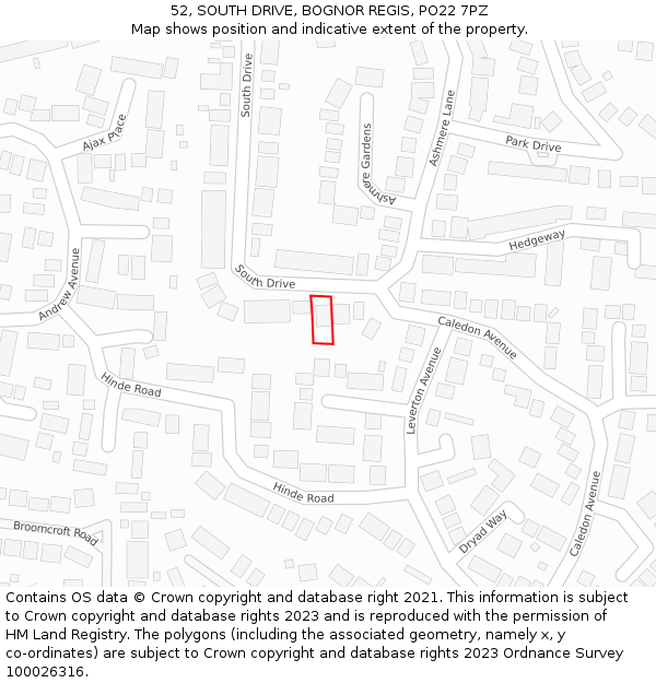 52, SOUTH DRIVE, BOGNOR REGIS, PO22 7PZ: Location map and indicative extent of plot