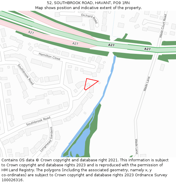 52, SOUTHBROOK ROAD, HAVANT, PO9 1RN: Location map and indicative extent of plot