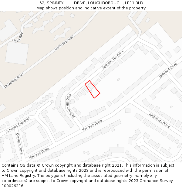 52, SPINNEY HILL DRIVE, LOUGHBOROUGH, LE11 3LD: Location map and indicative extent of plot