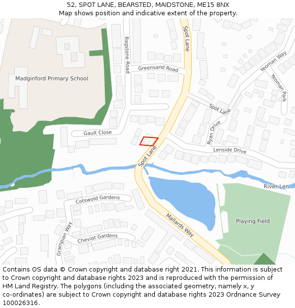 52, SPOT LANE, BEARSTED, MAIDSTONE, ME15 8NX: Location map and indicative extent of plot
