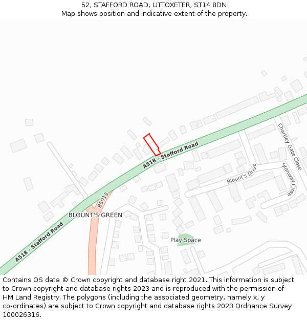 52, STAFFORD ROAD, UTTOXETER, ST14 8DN: Location map and indicative extent of plot