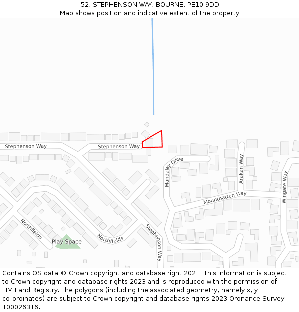 52, STEPHENSON WAY, BOURNE, PE10 9DD: Location map and indicative extent of plot