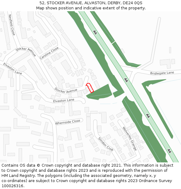 52, STOCKER AVENUE, ALVASTON, DERBY, DE24 0QS: Location map and indicative extent of plot