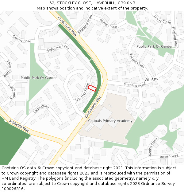 52, STOCKLEY CLOSE, HAVERHILL, CB9 0NB: Location map and indicative extent of plot