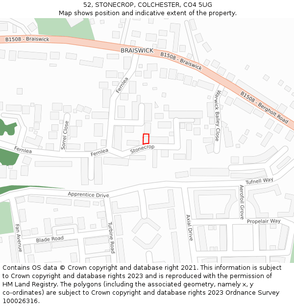 52, STONECROP, COLCHESTER, CO4 5UG: Location map and indicative extent of plot