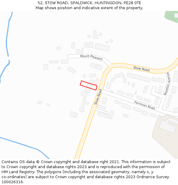 52, STOW ROAD, SPALDWICK, HUNTINGDON, PE28 0TE: Location map and indicative extent of plot