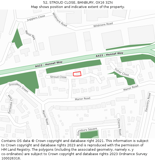 52, STROUD CLOSE, BANBURY, OX16 3ZN: Location map and indicative extent of plot