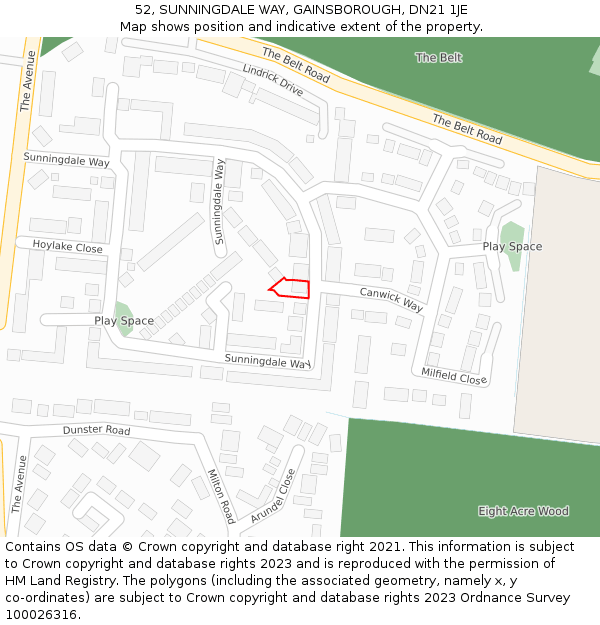 52, SUNNINGDALE WAY, GAINSBOROUGH, DN21 1JE: Location map and indicative extent of plot