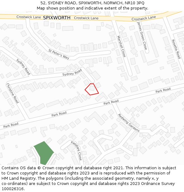 52, SYDNEY ROAD, SPIXWORTH, NORWICH, NR10 3PQ: Location map and indicative extent of plot