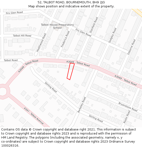 52, TALBOT ROAD, BOURNEMOUTH, BH9 2JG: Location map and indicative extent of plot