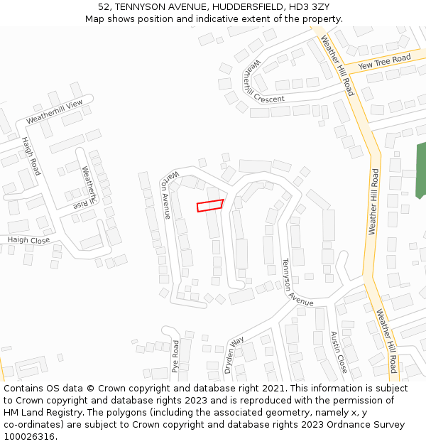 52, TENNYSON AVENUE, HUDDERSFIELD, HD3 3ZY: Location map and indicative extent of plot