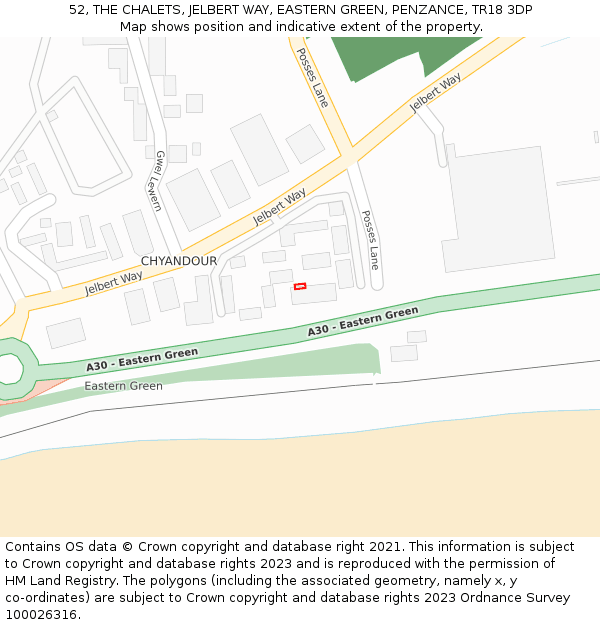 52, THE CHALETS, JELBERT WAY, EASTERN GREEN, PENZANCE, TR18 3DP: Location map and indicative extent of plot