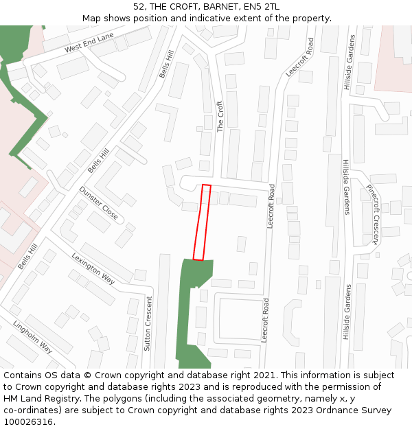 52, THE CROFT, BARNET, EN5 2TL: Location map and indicative extent of plot