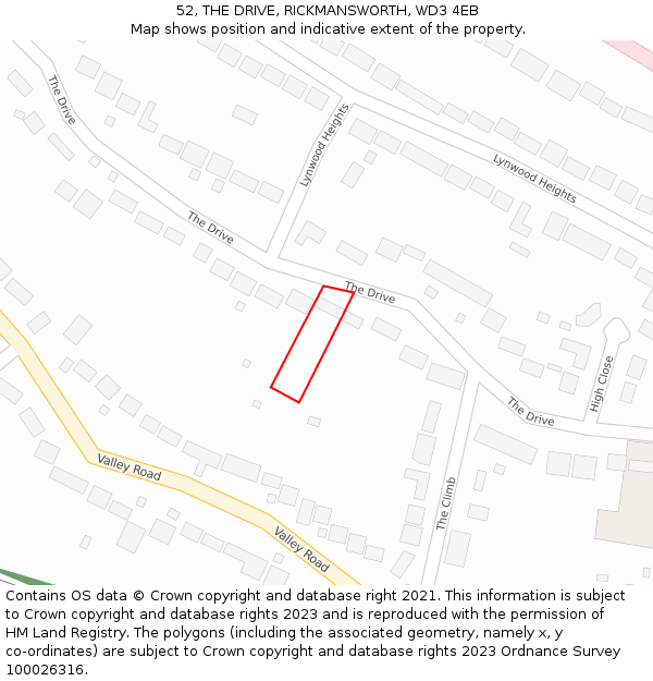52, THE DRIVE, RICKMANSWORTH, WD3 4EB: Location map and indicative extent of plot