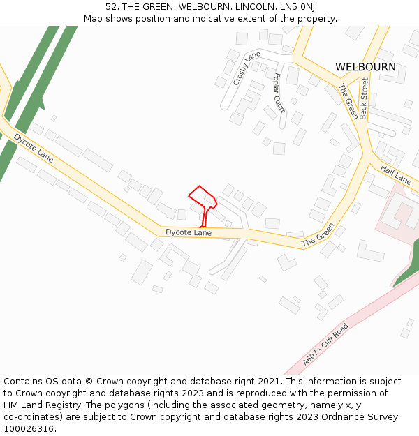 52, THE GREEN, WELBOURN, LINCOLN, LN5 0NJ: Location map and indicative extent of plot