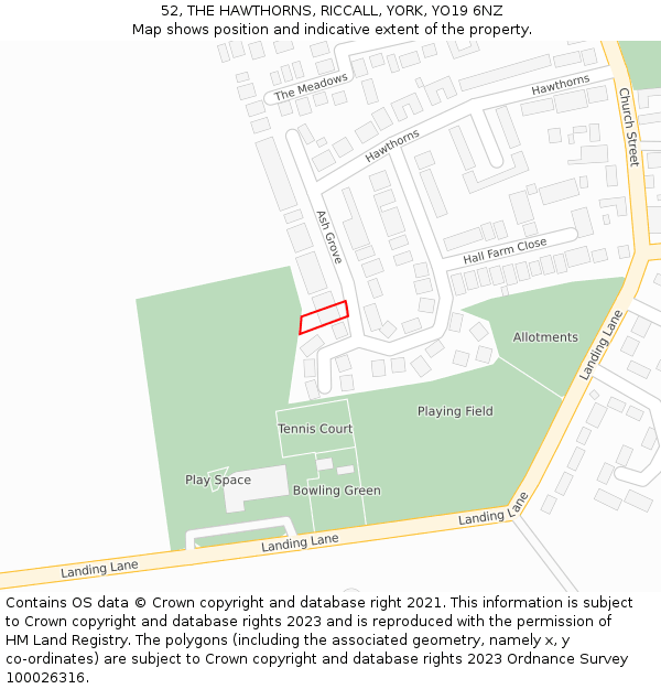 52, THE HAWTHORNS, RICCALL, YORK, YO19 6NZ: Location map and indicative extent of plot